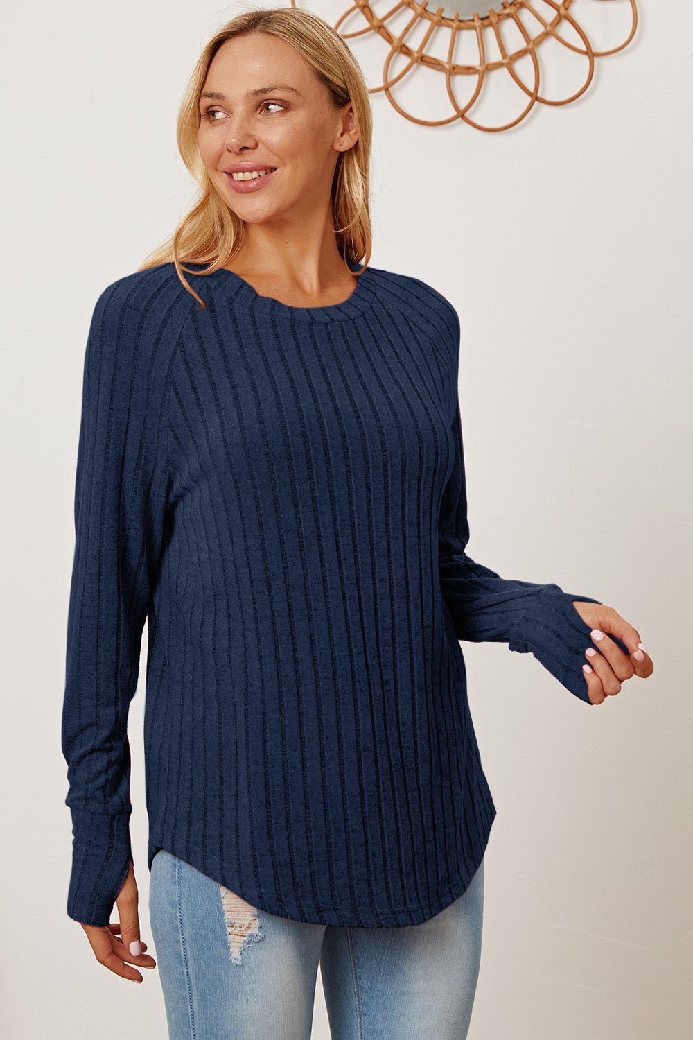 Ribbed Thumbhole Sleeve Shirt - Bella Blue Styles