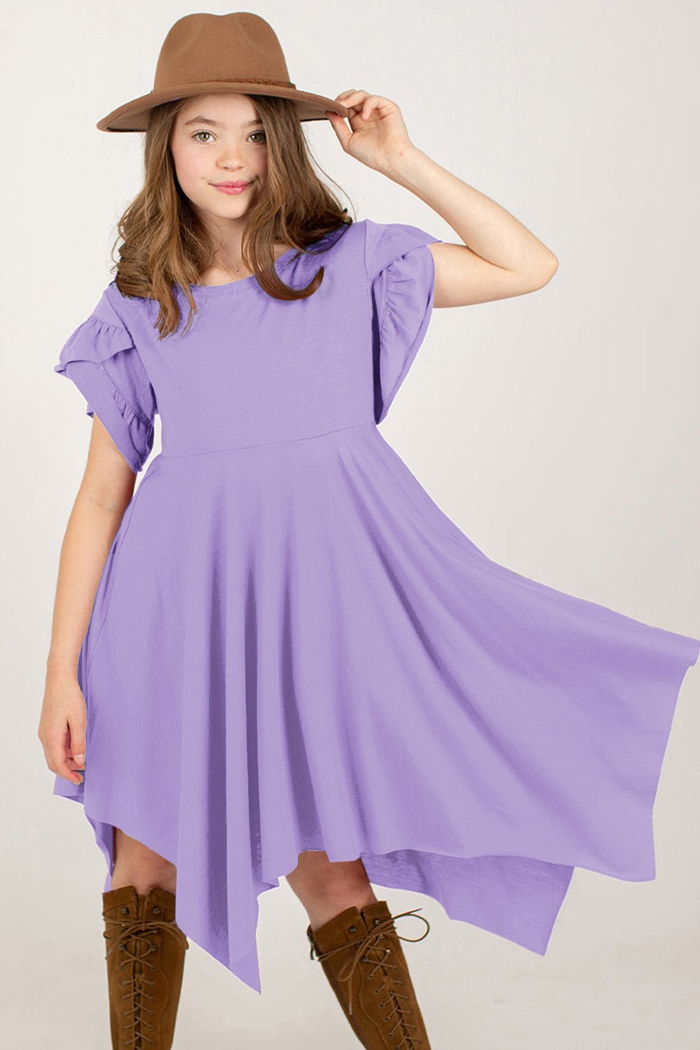 Round Neck Petal Sleeve Dress - Bella Blue Styles