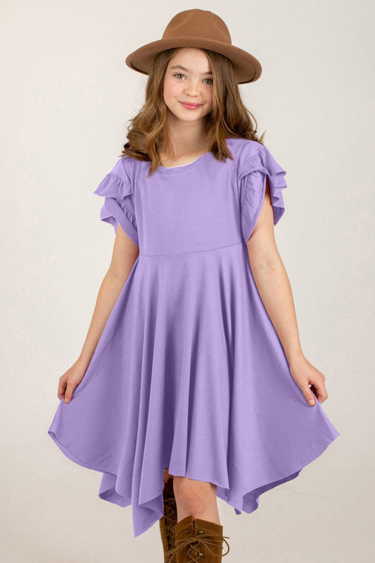 Round Neck Petal Sleeve Dress - Bella Blue Styles