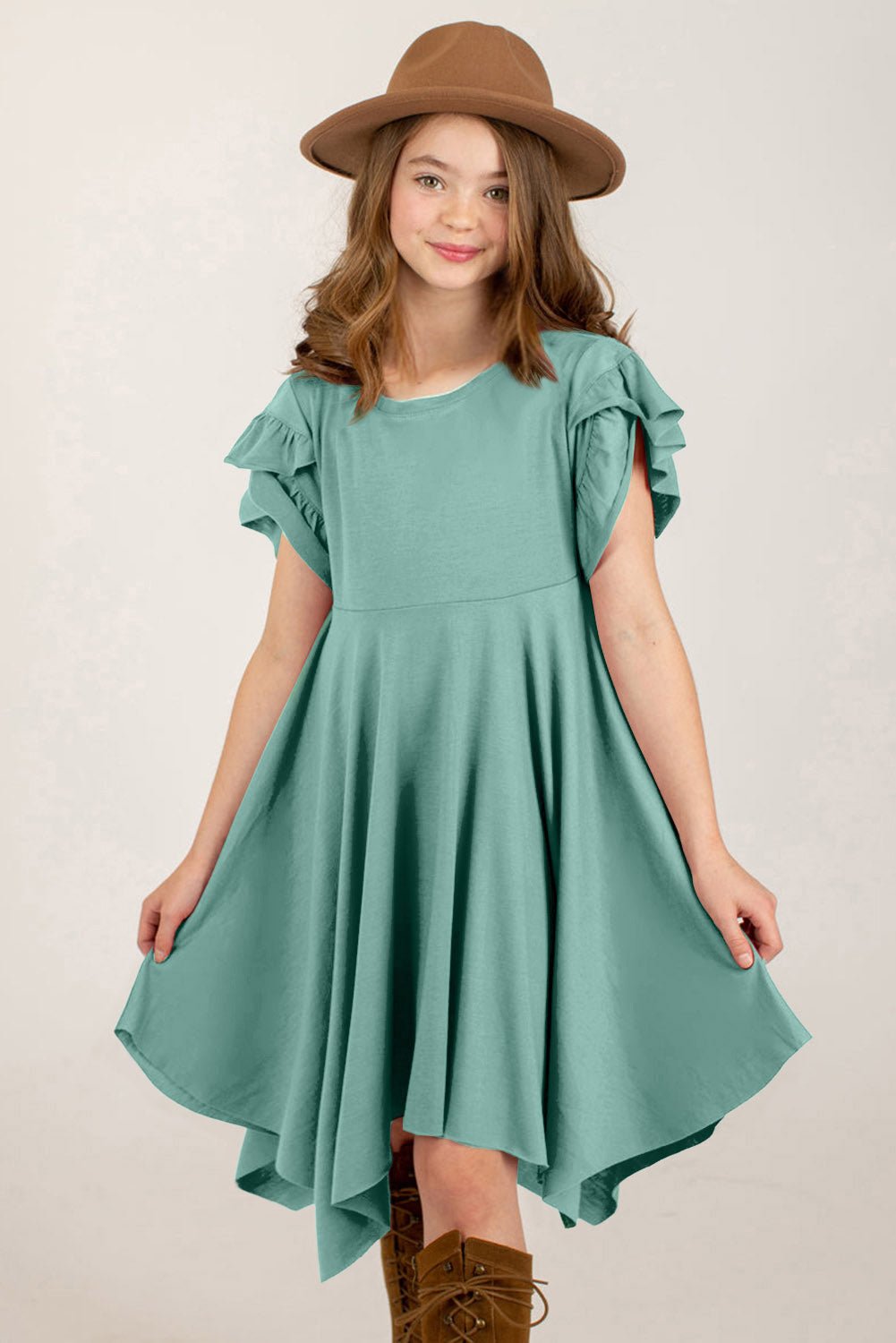 Round Neck Petal Sleeve Dress - Bella Blue Styles