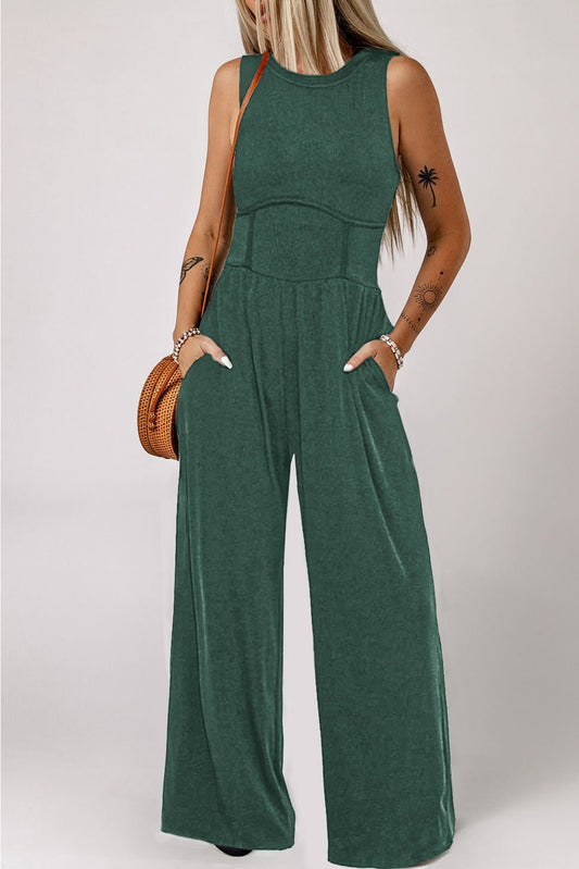 Round Neck Sleeveless Jumpsuit - Bella Blue Styles