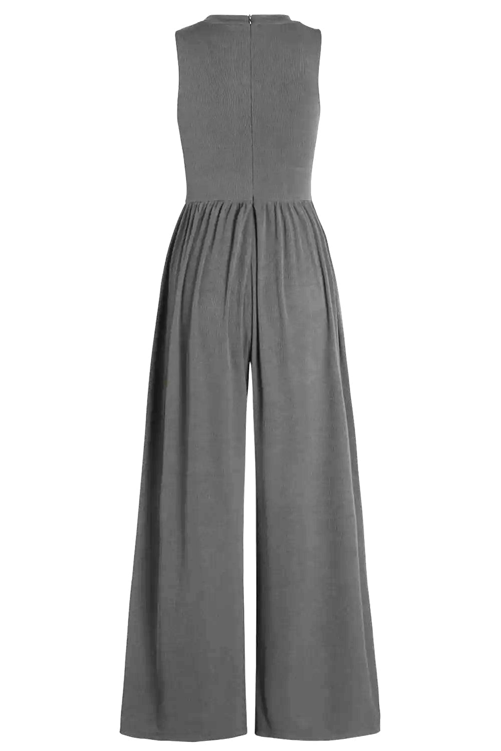 Round Neck Sleeveless Jumpsuit with Pockets - Bella Blue Styles