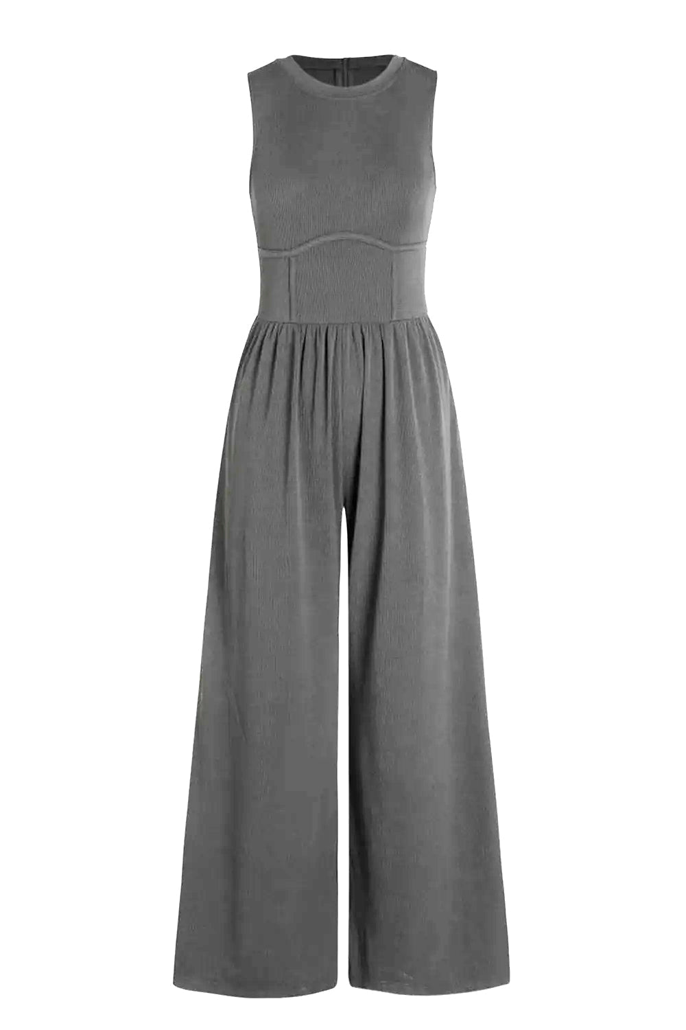 Round Neck Sleeveless Jumpsuit with Pockets - Bella Blue Styles