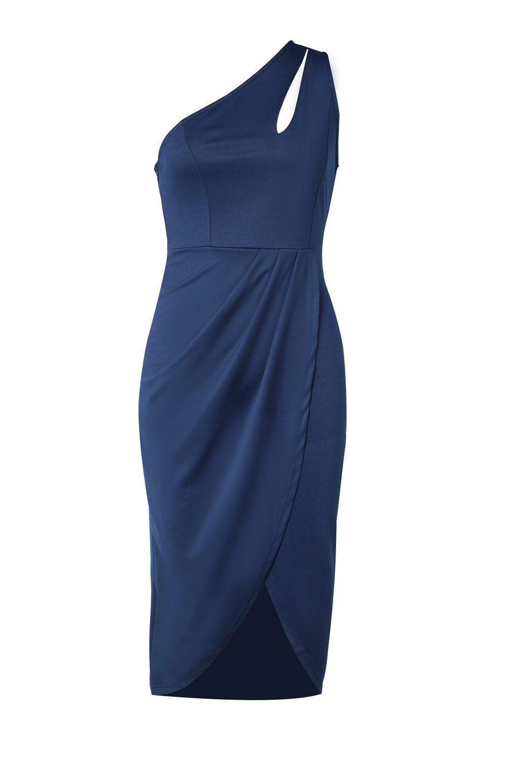 Ruched Cutout Single Shoulder Midi Dress - Bella Blue Styles