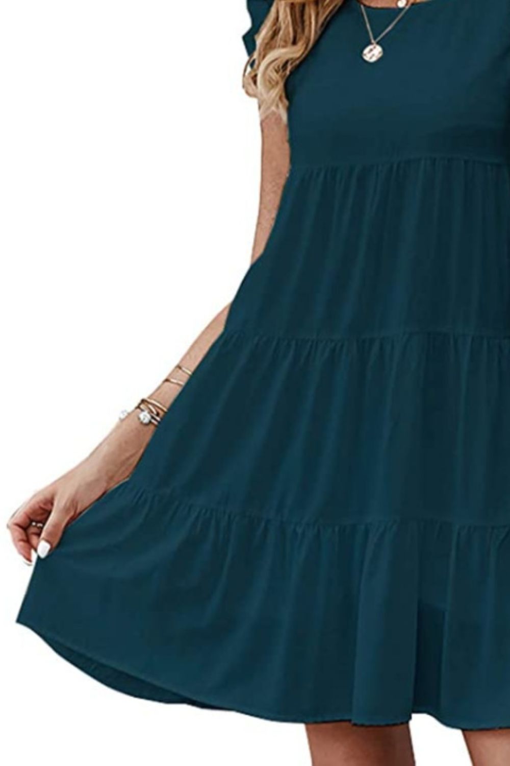 Ruffled Round Neck Cap Sleeve Mini Dress - Bella Blue Styles