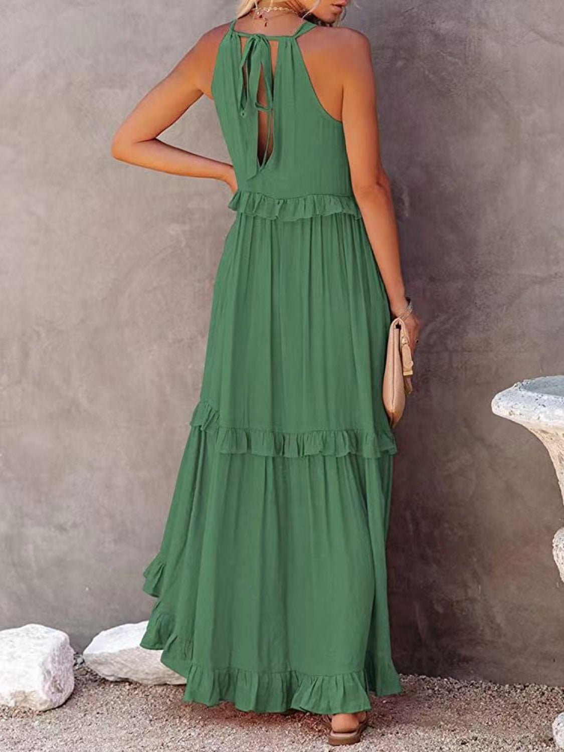 Ruffled Sleeveless Maxi Dress with Pockets - Bella Blue Styles