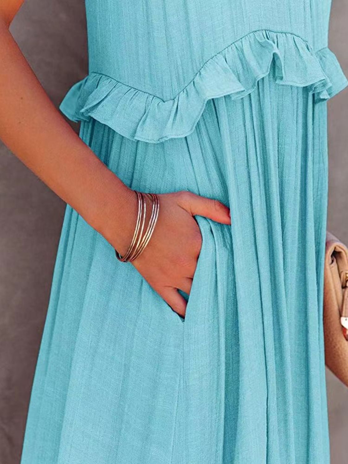 Ruffled Sleeveless Maxi Dress with Pockets - Bella Blue Styles