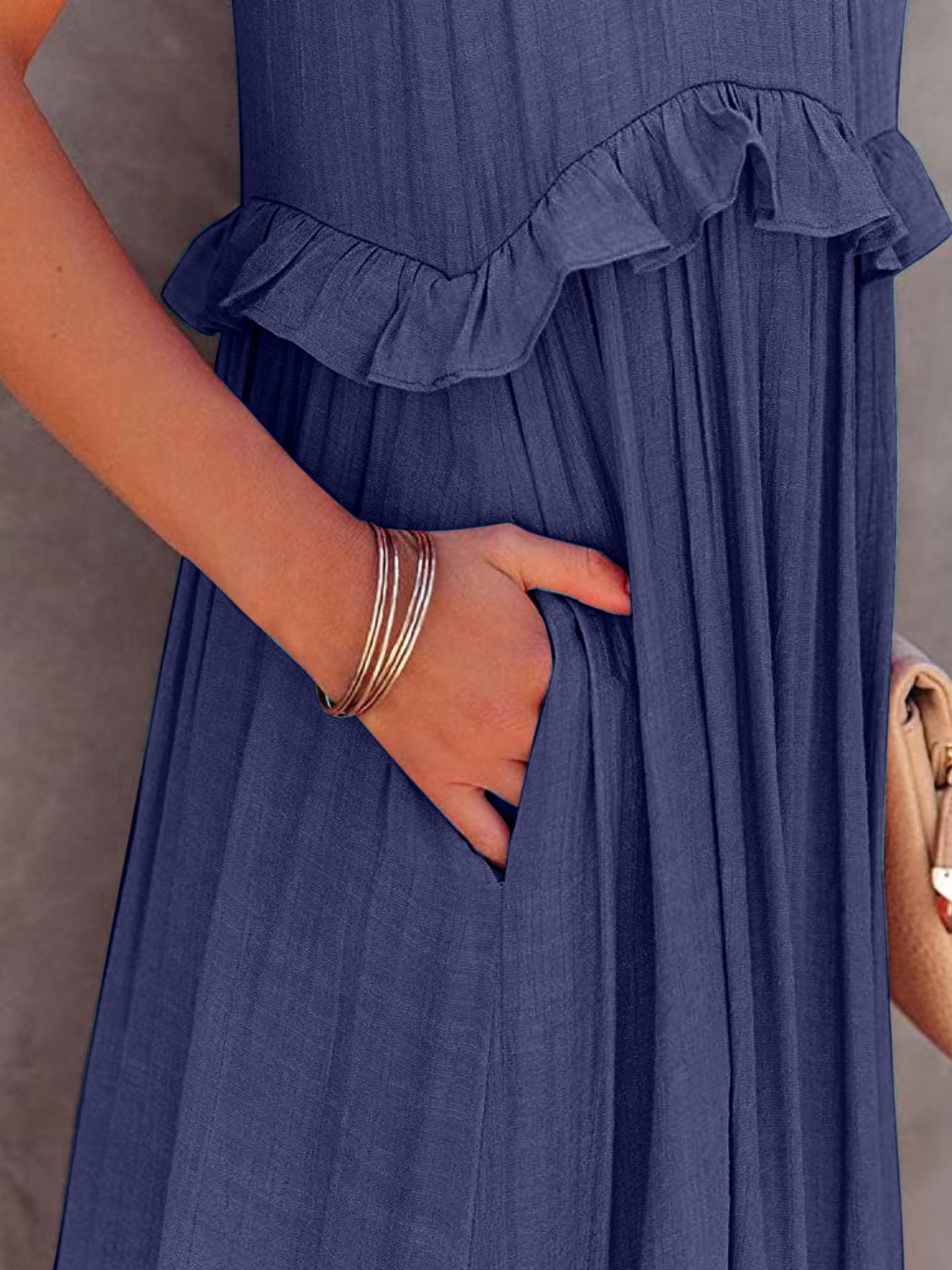 Ruffled Sleeveless Maxi Dress with Pockets - Bella Blue Styles