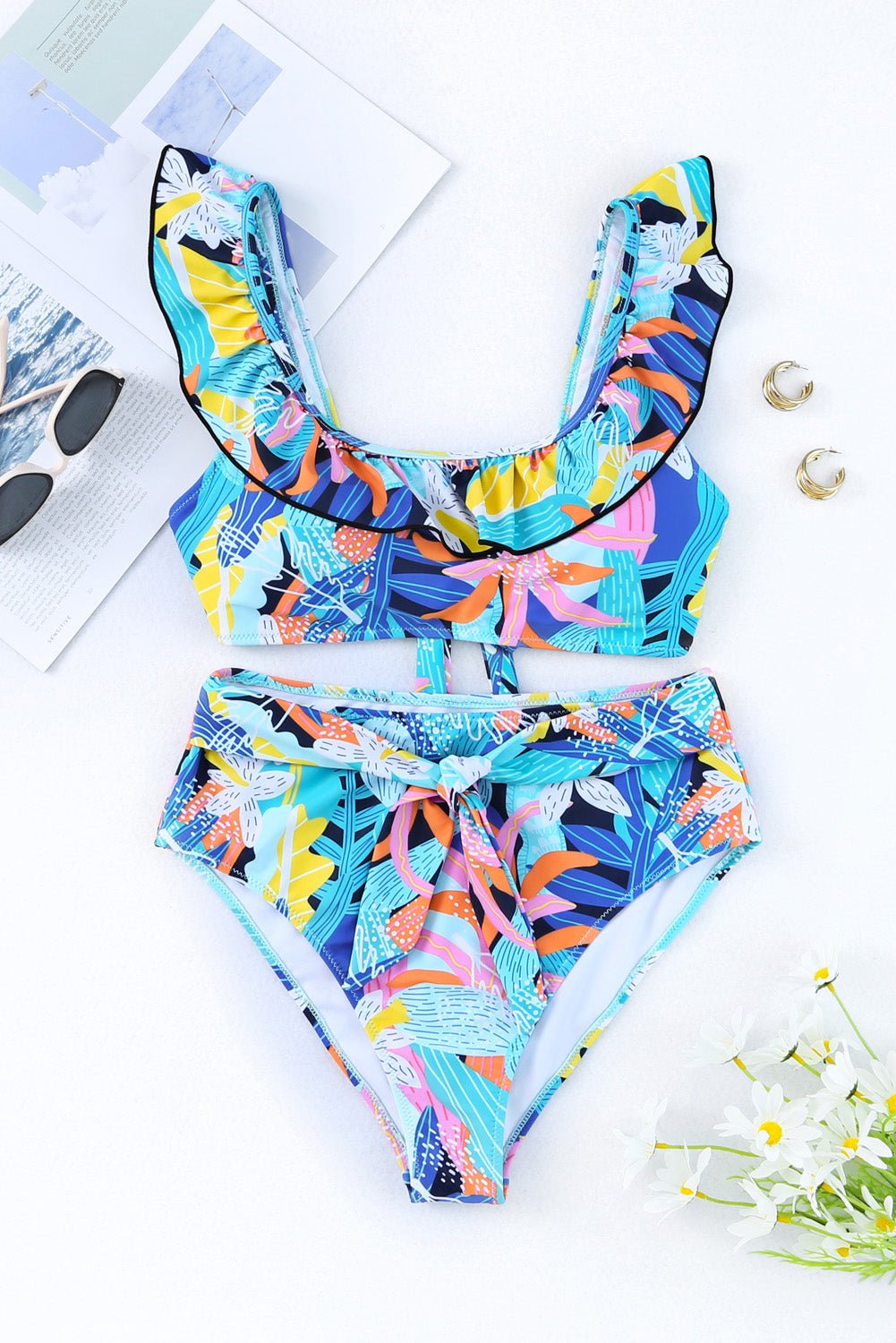 Ruffled Wide Strap Swim Top and Bottom Set - Bella Blue Styles