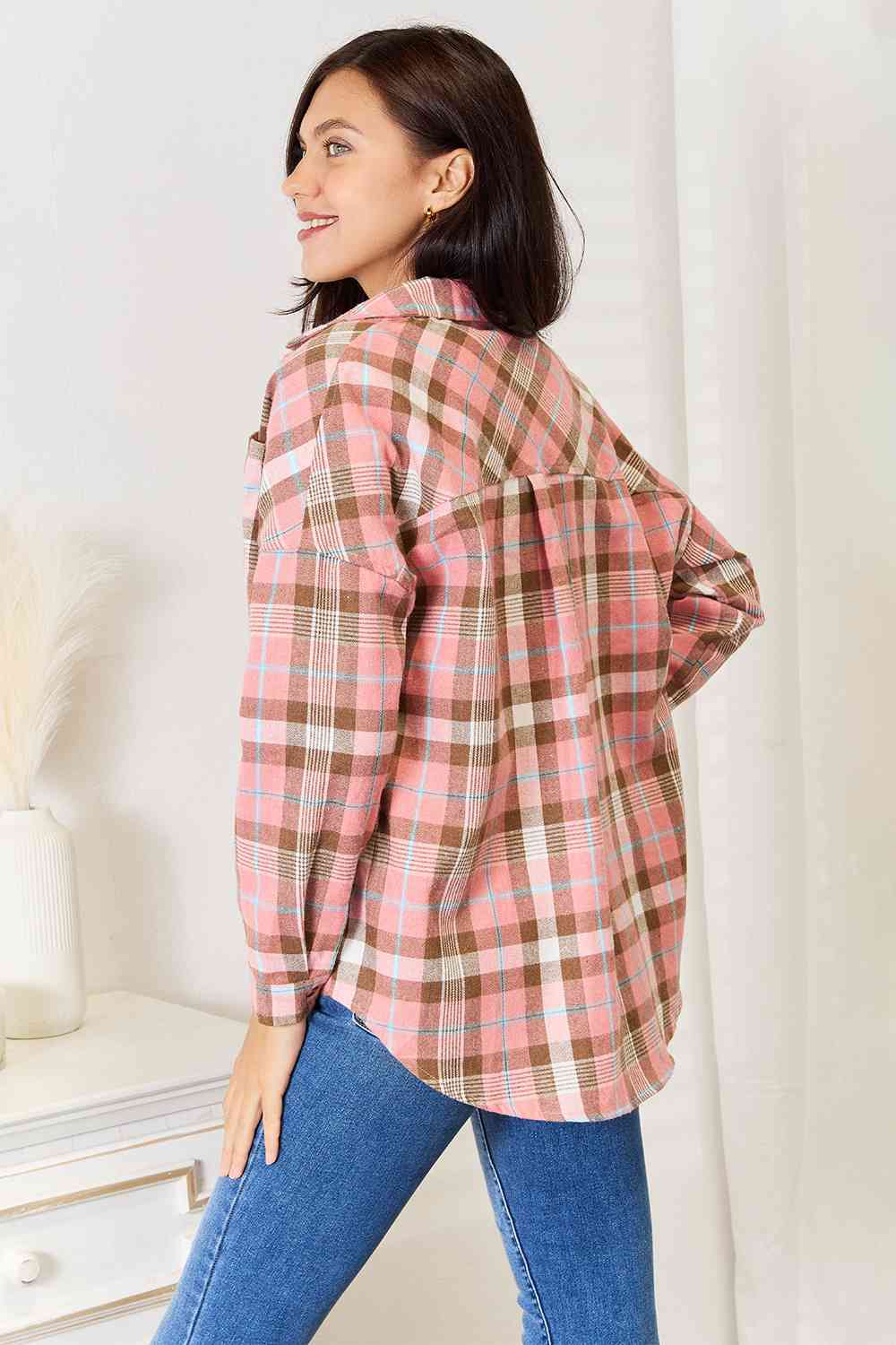 Sadie Plaid Long Sleeve Button-Up Shirt - Bella Blue Styles