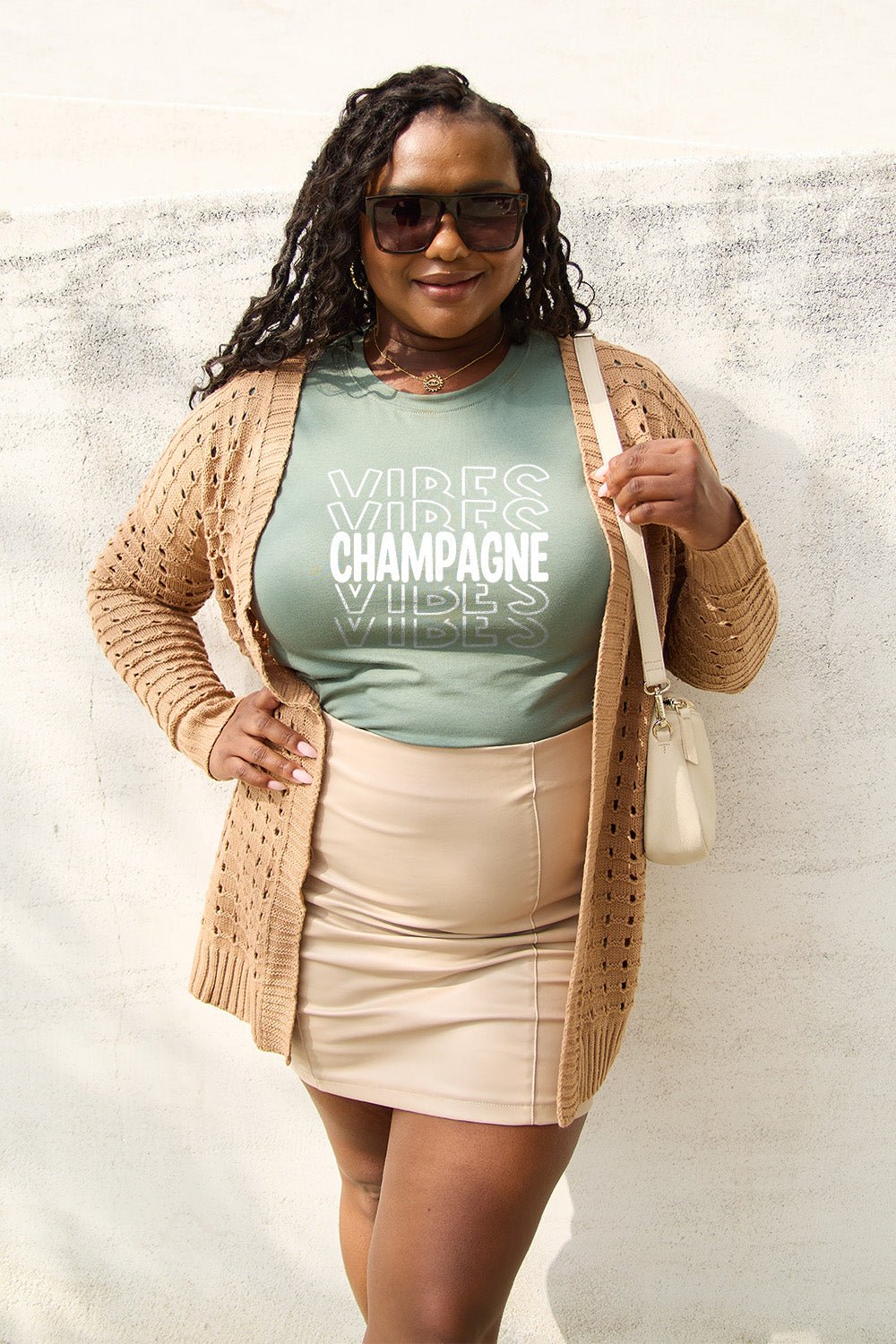 Simply Love Full Size CHAMPAGNE VIBES Short Sleeve T-Shirt - Bella Blue Styles