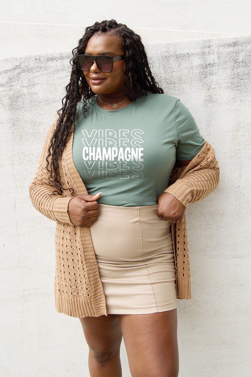 Simply Love Full Size CHAMPAGNE VIBES Short Sleeve T-Shirt - Bella Blue Styles