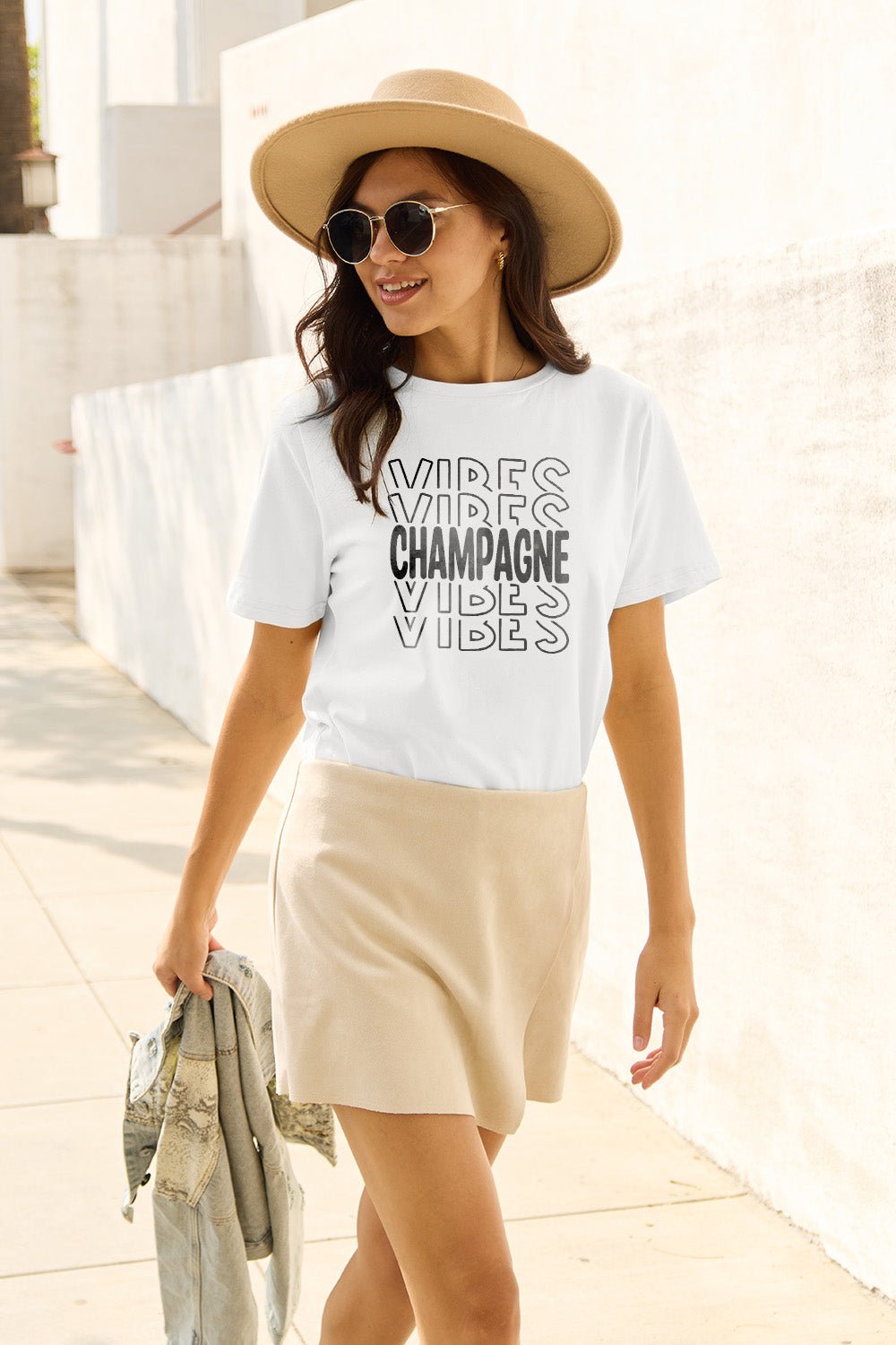 Simply Love Full Size CHAMPAGNE VIBES Short Sleeve T-Shirt - Bella Blue Styles