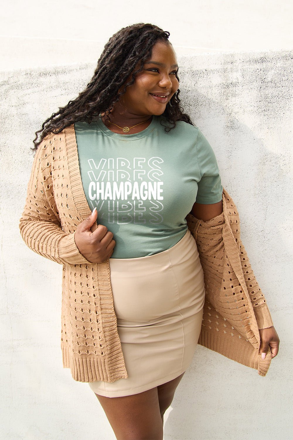 Simply Love Full Size CHAMPAGNE VIBES Short Sleeve T-Shirt - Bella Blue Styles