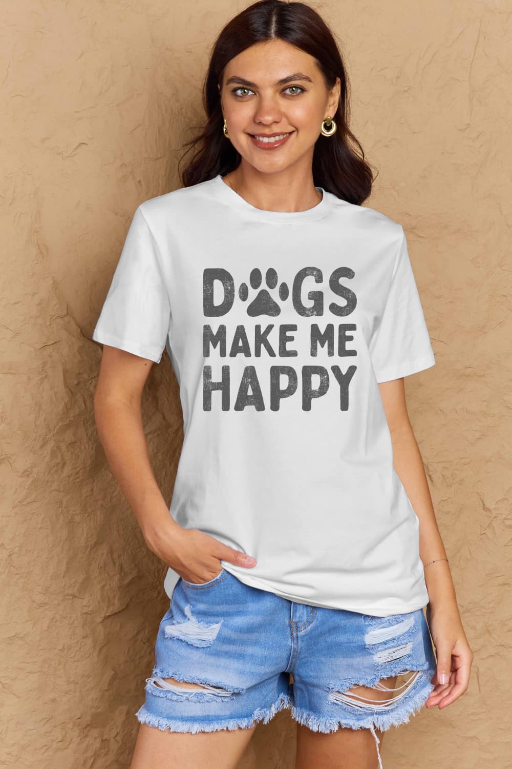 Simply Love Full Size DOGS MAKE ME HAPPY Graphic Cotton T-Shirt - Bella Blue Styles