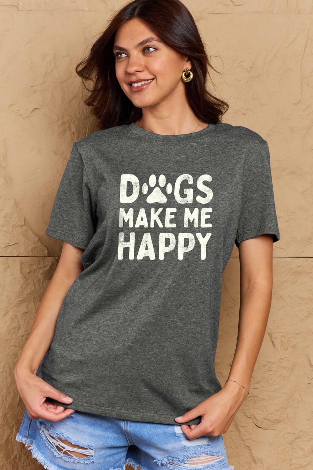 Simply Love Full Size DOGS MAKE ME HAPPY Graphic Cotton T-Shirt - Bella Blue Styles