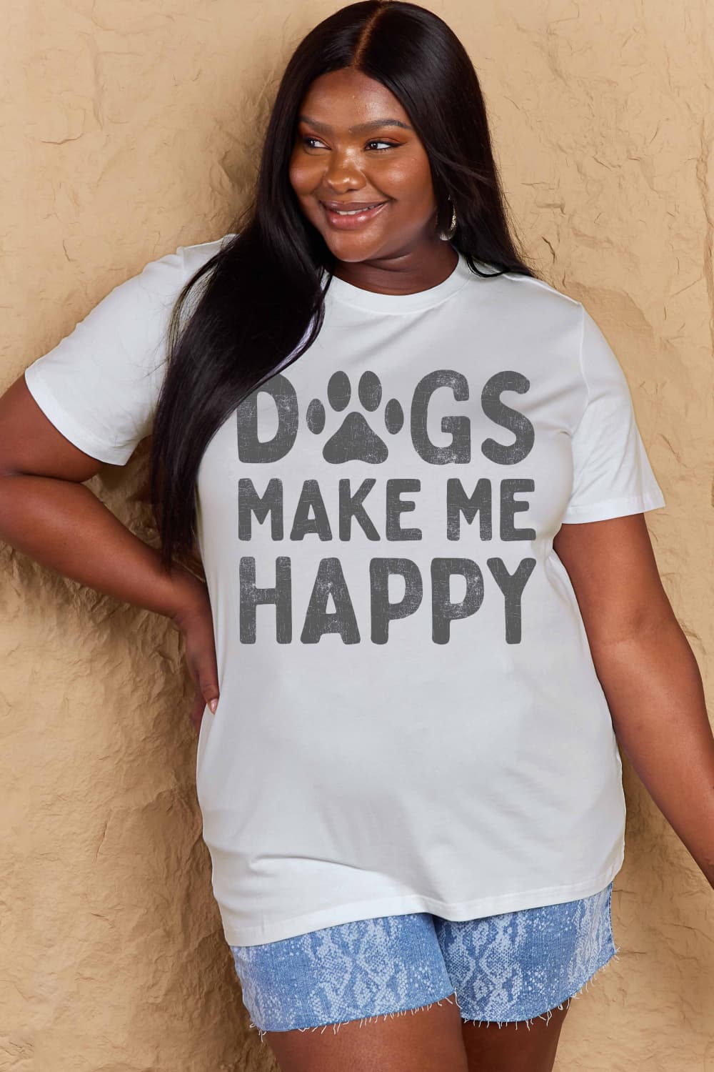 Simply Love Full Size DOGS MAKE ME HAPPY Graphic Cotton T-Shirt - Bella Blue Styles