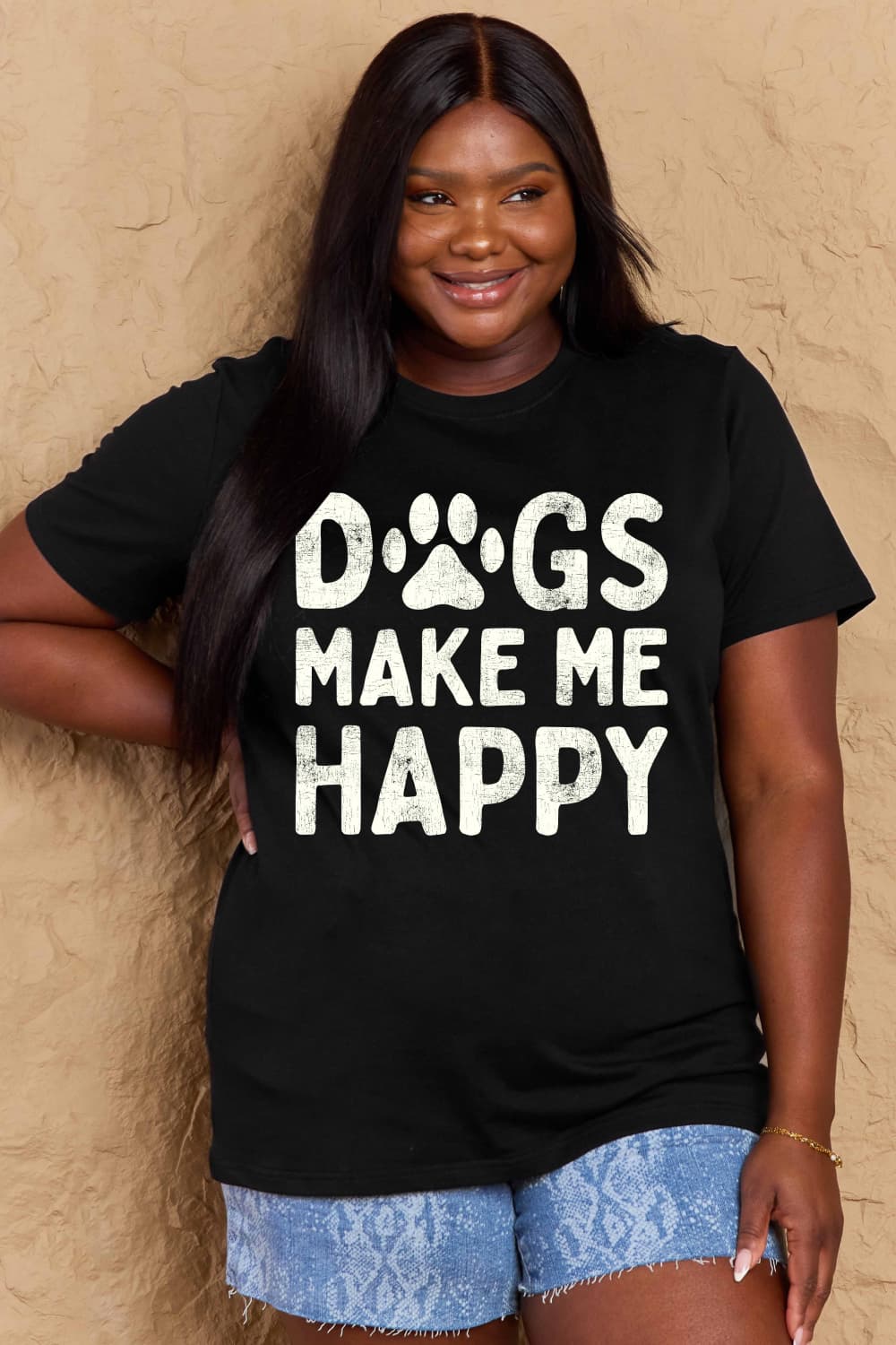 Simply Love Full Size DOGS MAKE ME HAPPY Graphic Cotton T-Shirt - Bella Blue Styles