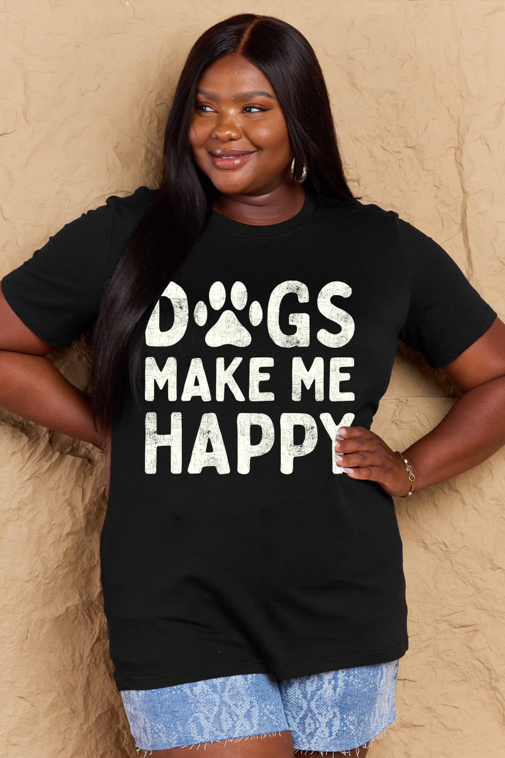 Simply Love Full Size DOGS MAKE ME HAPPY Graphic Cotton T-Shirt - Bella Blue Styles