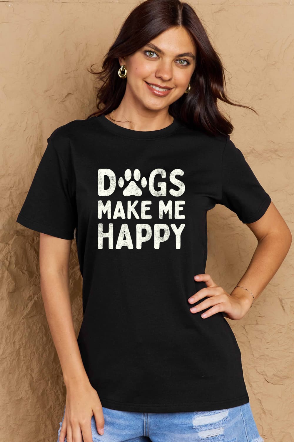 Simply Love Full Size DOGS MAKE ME HAPPY Graphic Cotton T-Shirt - Bella Blue Styles