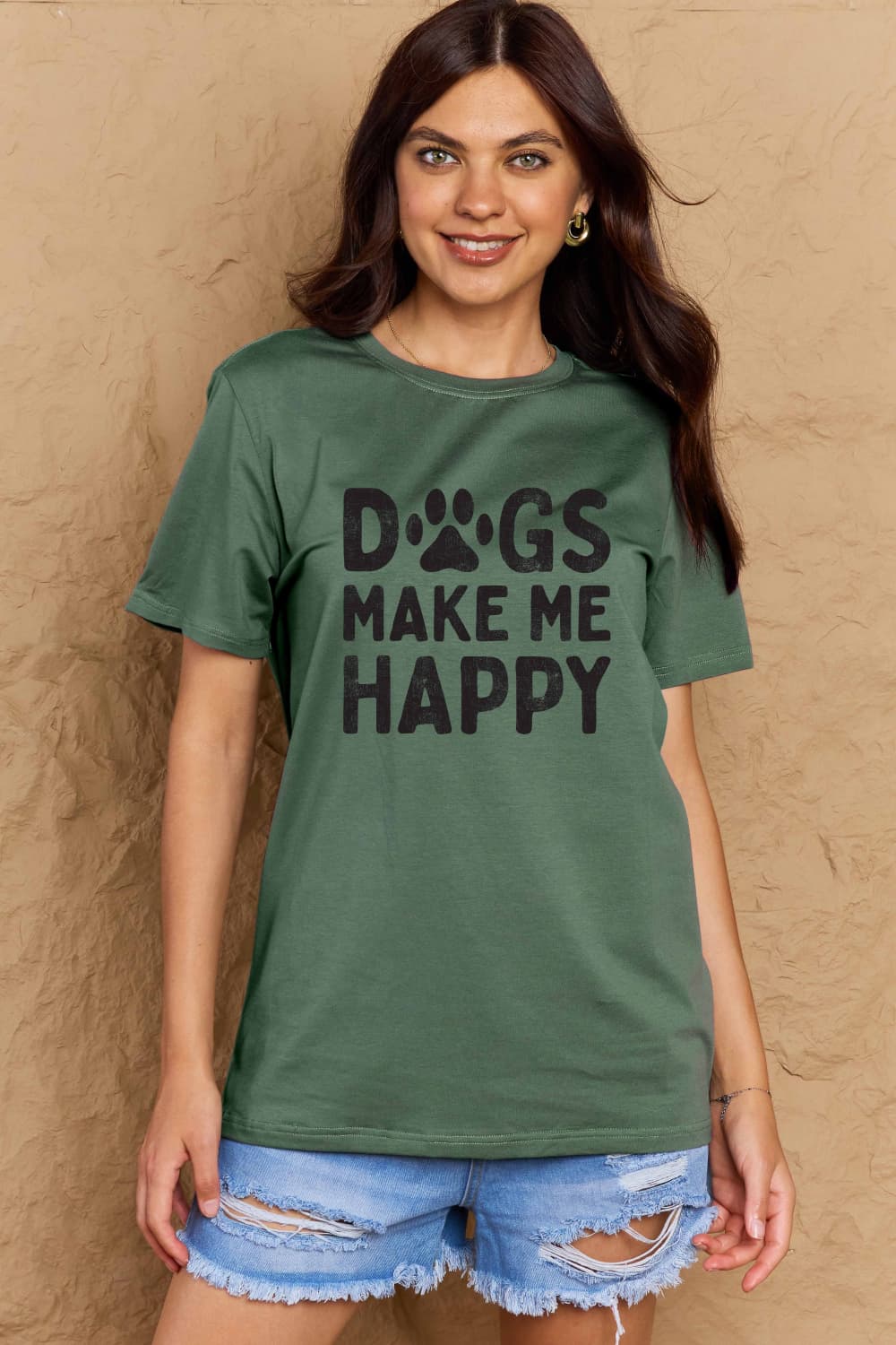 Simply Love Full Size DOGS MAKE ME HAPPY Graphic Cotton T-Shirt - Bella Blue Styles