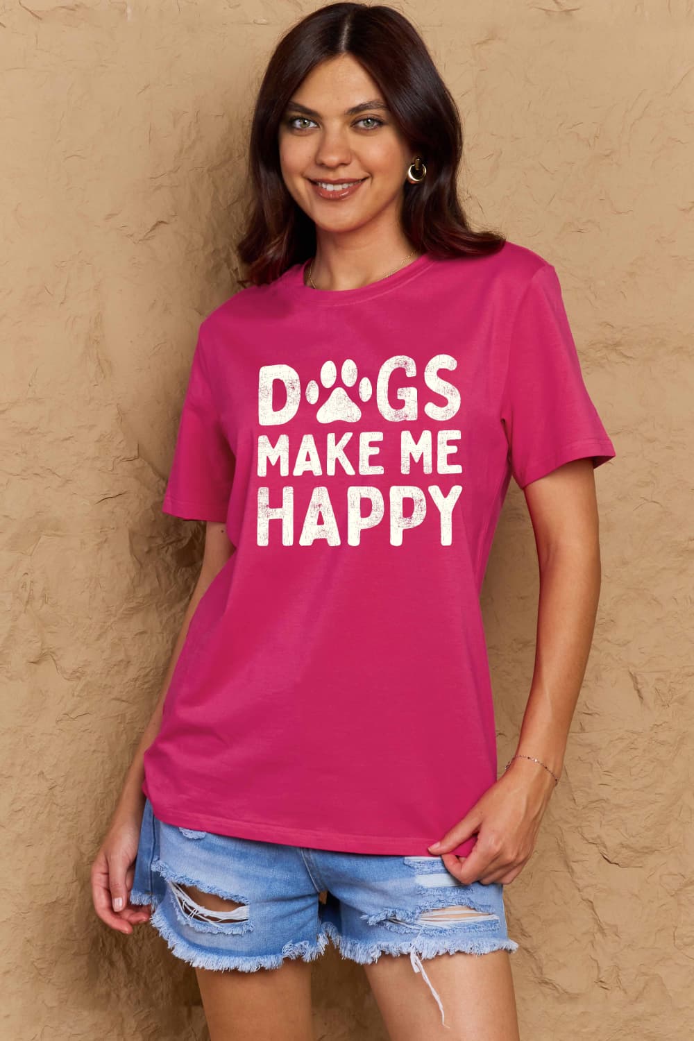 Simply Love Full Size DOGS MAKE ME HAPPY Graphic Cotton T-Shirt - Bella Blue Styles