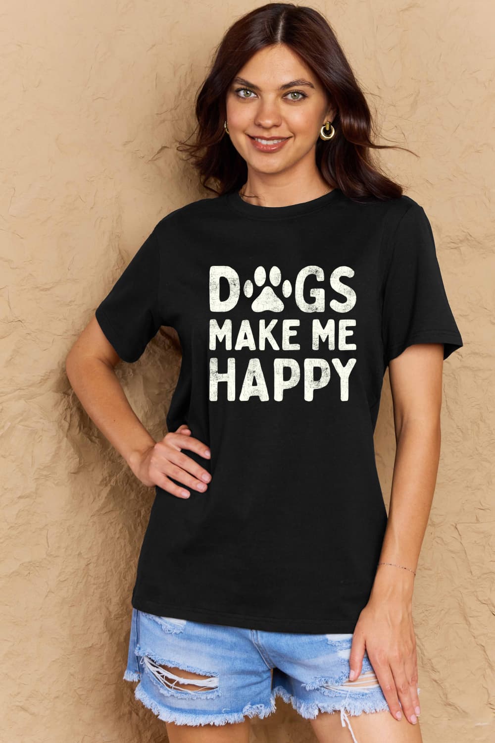 Simply Love Full Size DOGS MAKE ME HAPPY Graphic Cotton T-Shirt - Bella Blue Styles