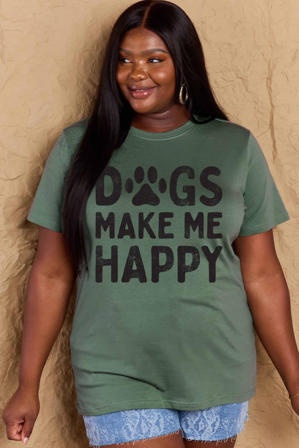 Simply Love Full Size DOGS MAKE ME HAPPY Graphic Cotton T-Shirt - Bella Blue Styles