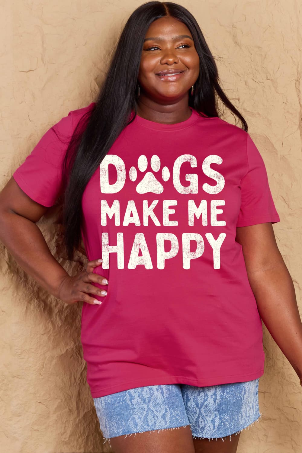 Simply Love Full Size DOGS MAKE ME HAPPY Graphic Cotton T-Shirt - Bella Blue Styles