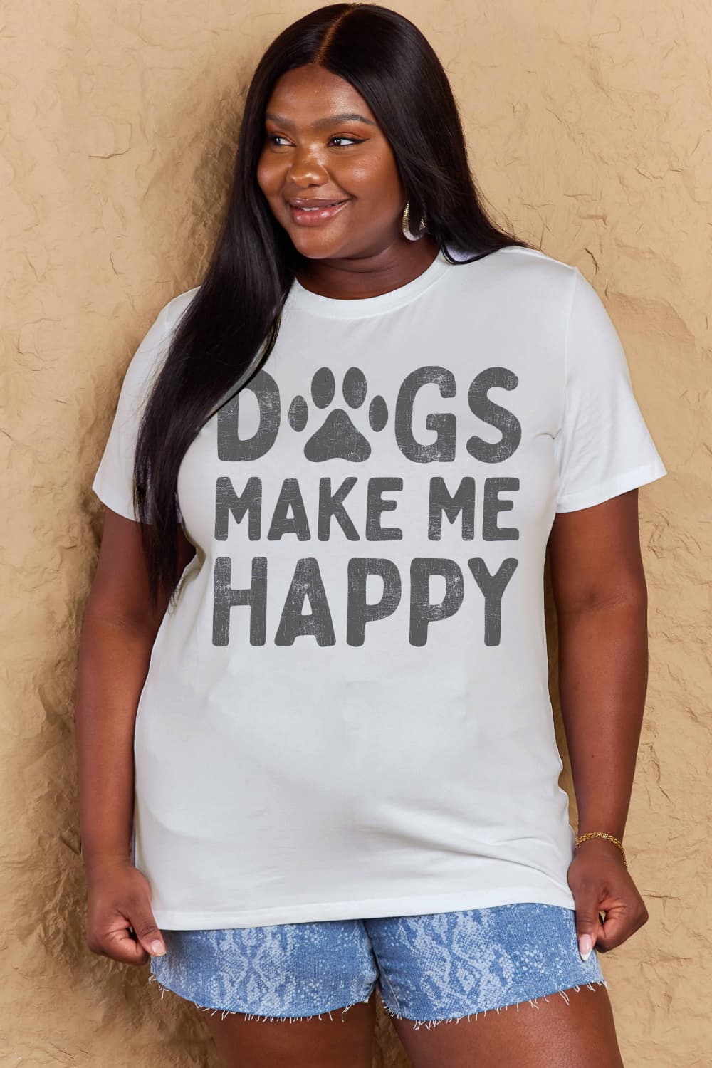 Simply Love Full Size DOGS MAKE ME HAPPY Graphic Cotton T-Shirt - Bella Blue Styles