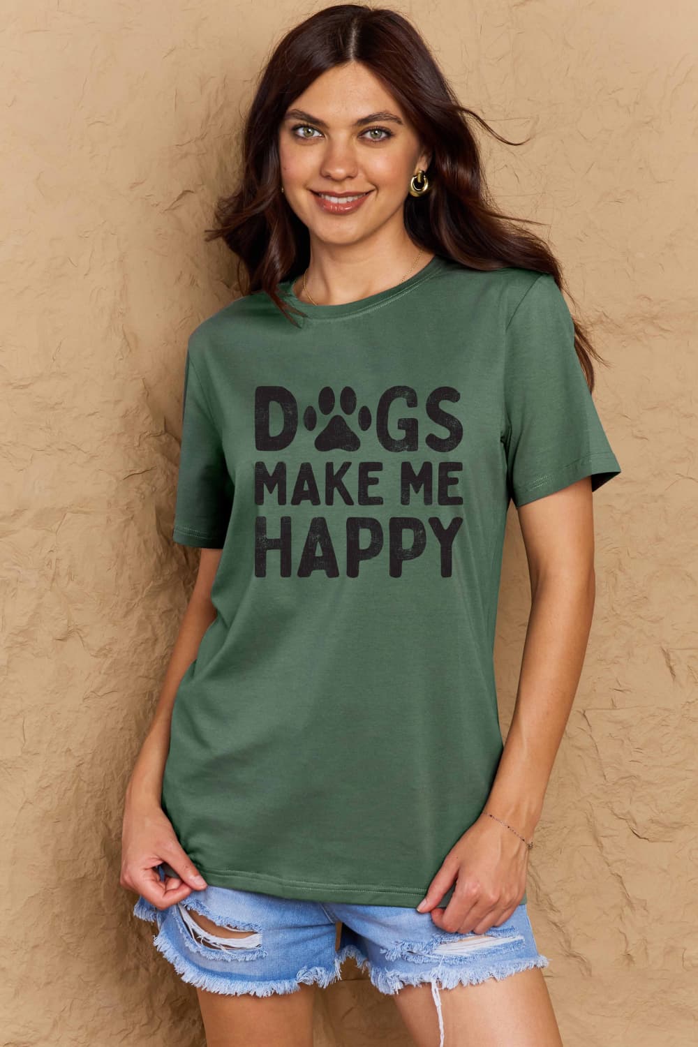 Simply Love Full Size DOGS MAKE ME HAPPY Graphic Cotton T-Shirt - Bella Blue Styles