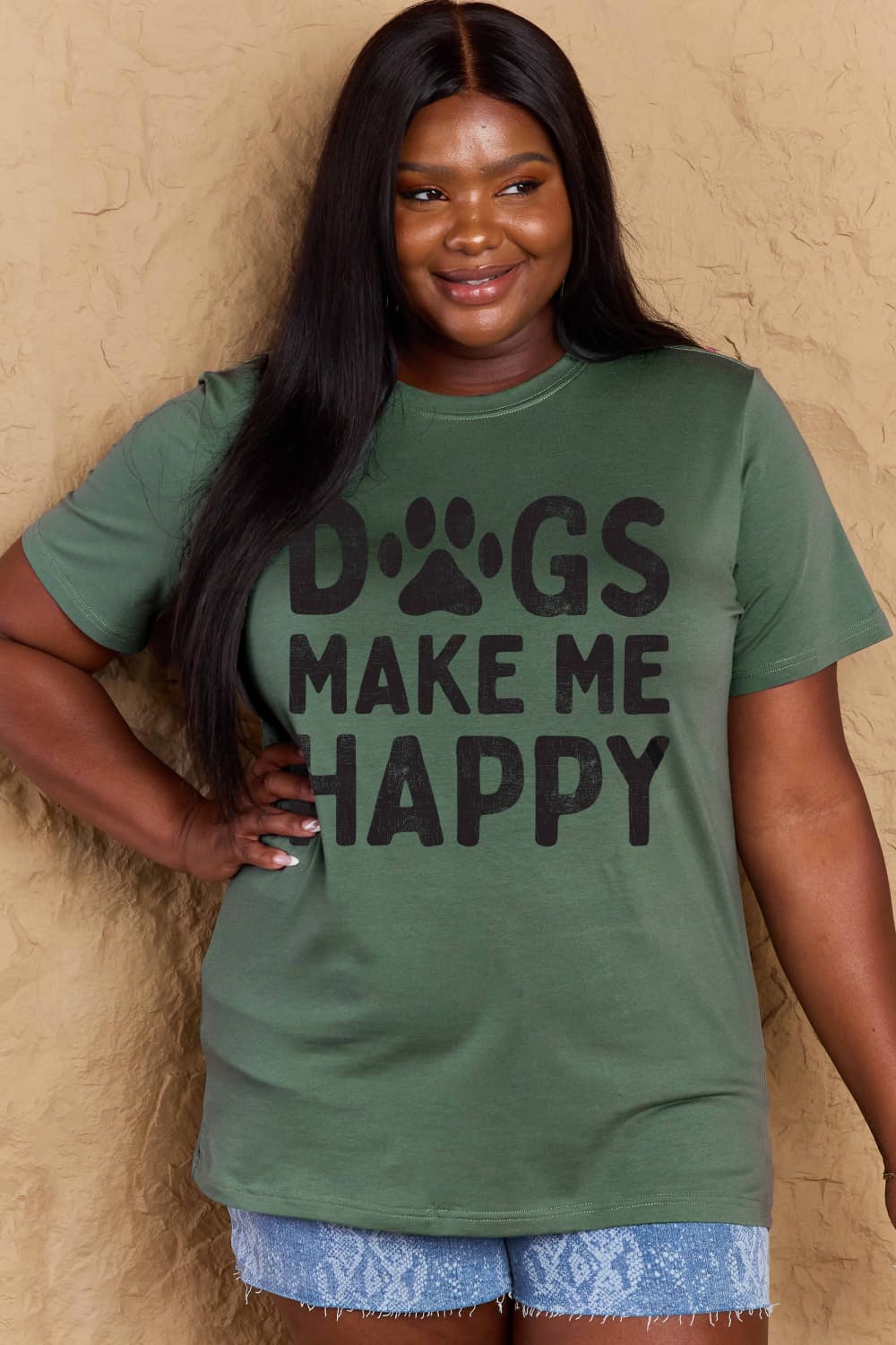 Simply Love Full Size DOGS MAKE ME HAPPY Graphic Cotton T-Shirt - Bella Blue Styles