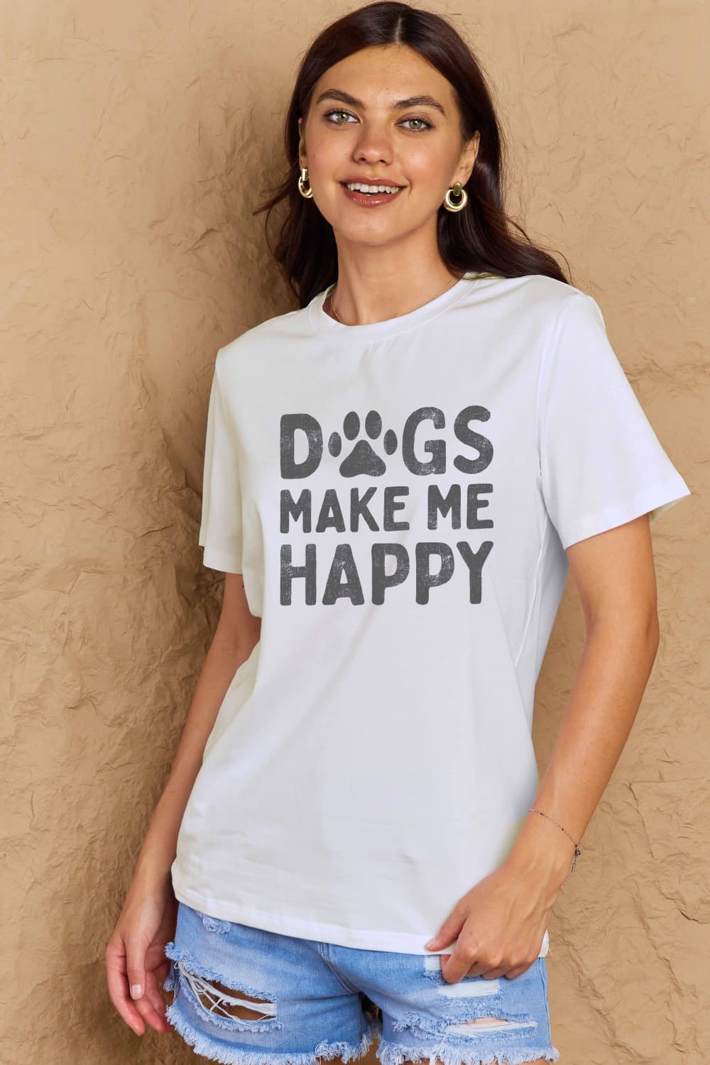 Simply Love Full Size DOGS MAKE ME HAPPY Graphic Cotton T-Shirt - Bella Blue Styles