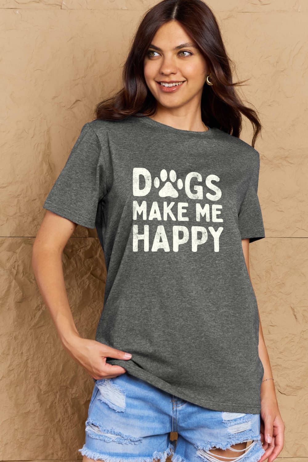 Simply Love Full Size DOGS MAKE ME HAPPY Graphic Cotton T-Shirt - Bella Blue Styles