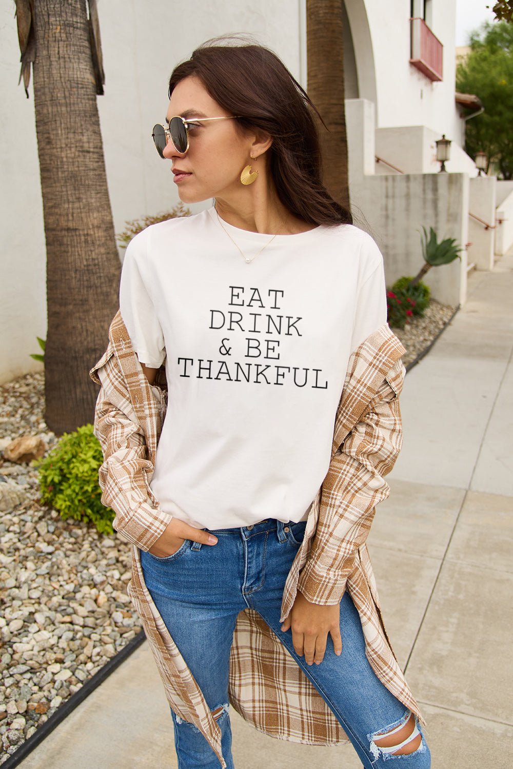 Simply Love Full Size EAT DRINK & BE THANKFUL Round Neck T-Shirt - Bella Blue Styles