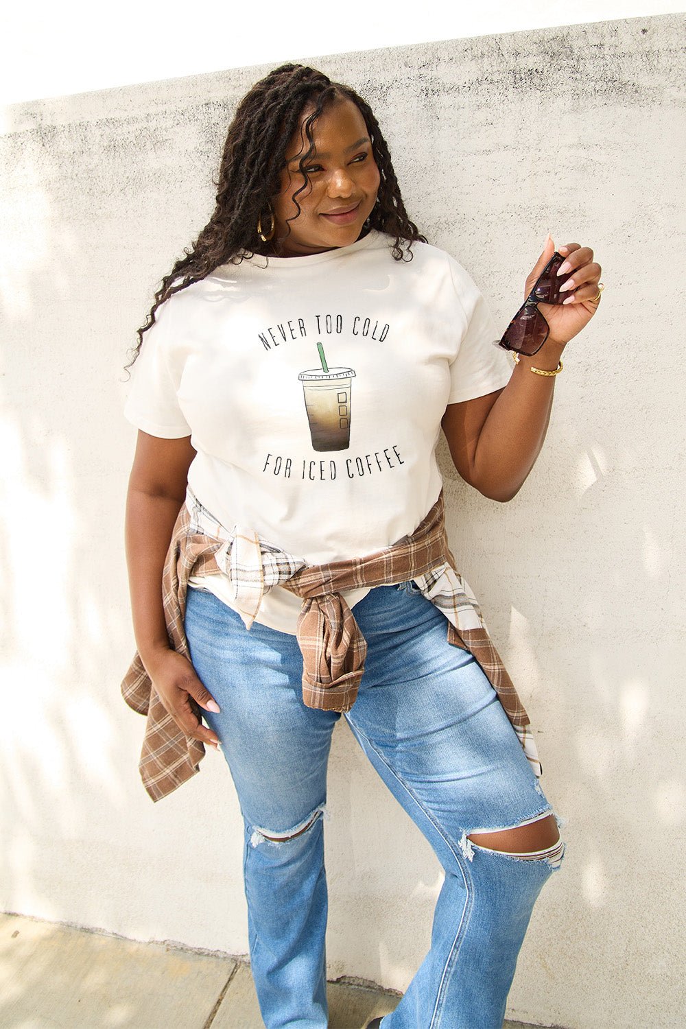 Simply Love Full Size NEVER TOO COLD FOR ICED COFFEE Short Sleeve T-Shirt - Bella Blue Styles