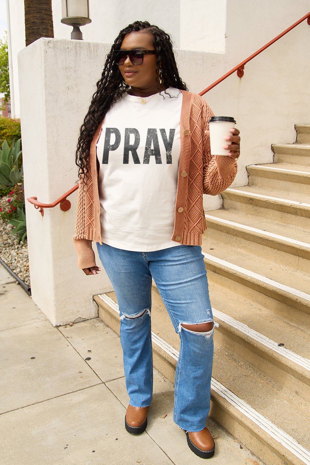 Simply Love Full Size PRAY Round Neck T-Shirt - Bella Blue Styles