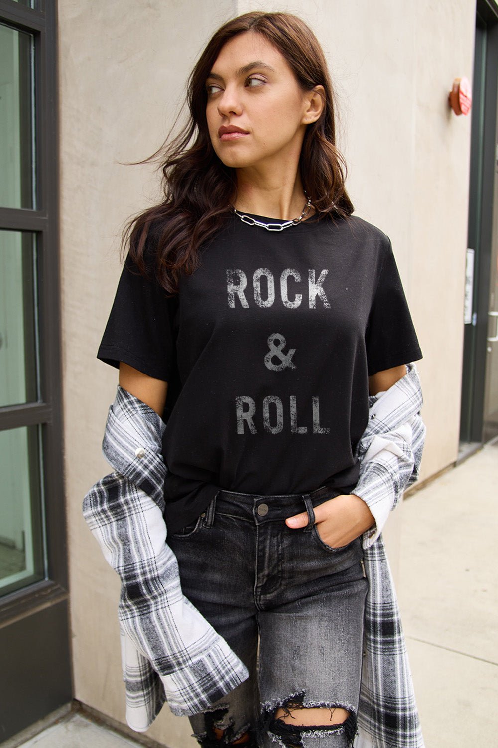 Simply Love Full Size ROCK & ROLL Short Sleeve T-Shirt - Bella Blue Styles