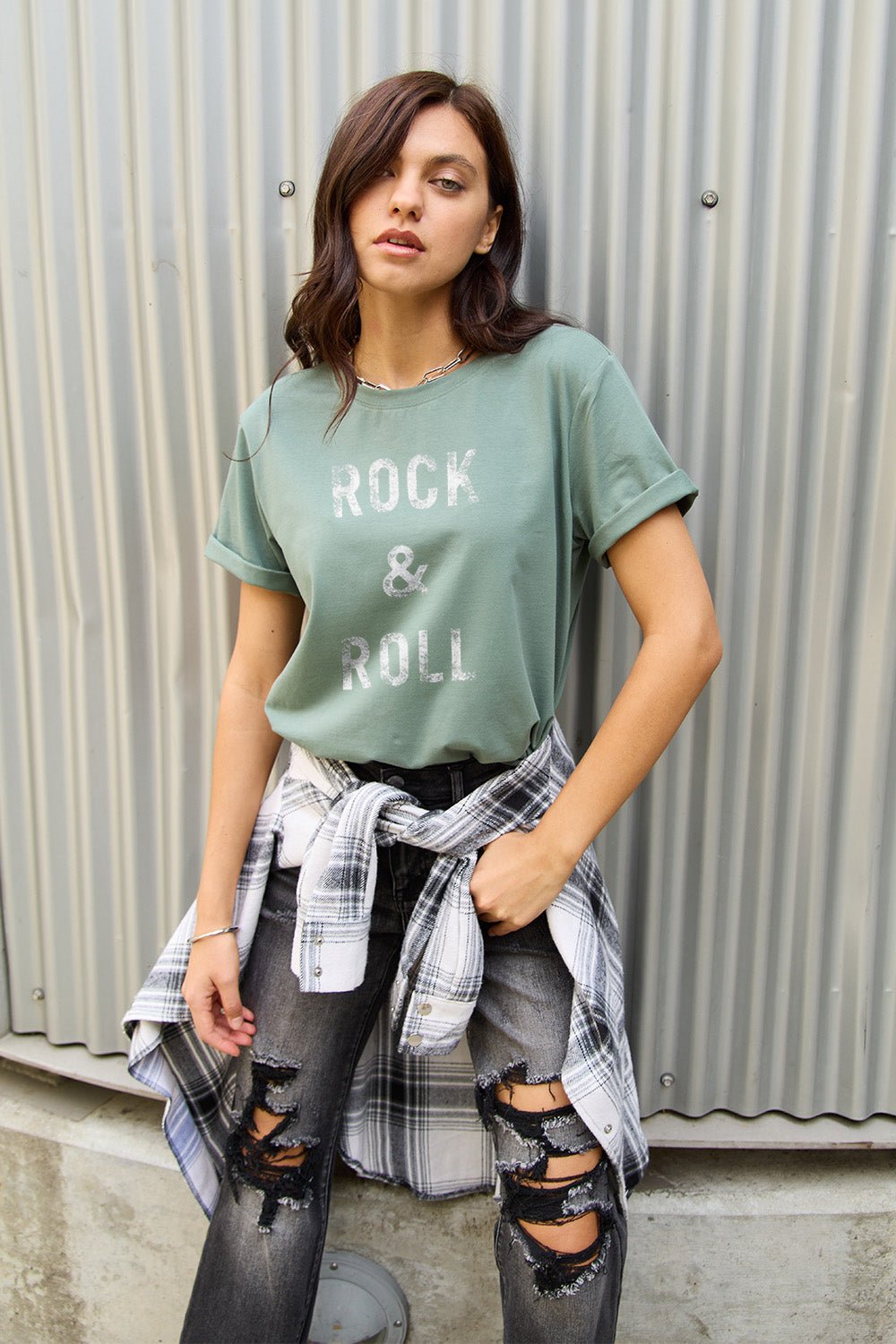 Simply Love Full Size ROCK & ROLL Short Sleeve T-Shirt - Bella Blue Styles