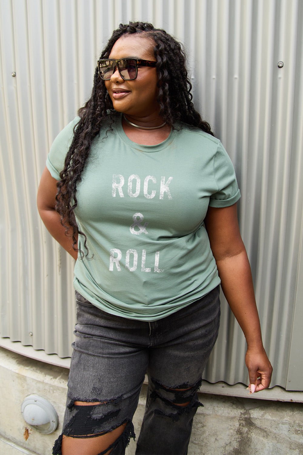 Simply Love Full Size ROCK & ROLL Short Sleeve T-Shirt - Bella Blue Styles