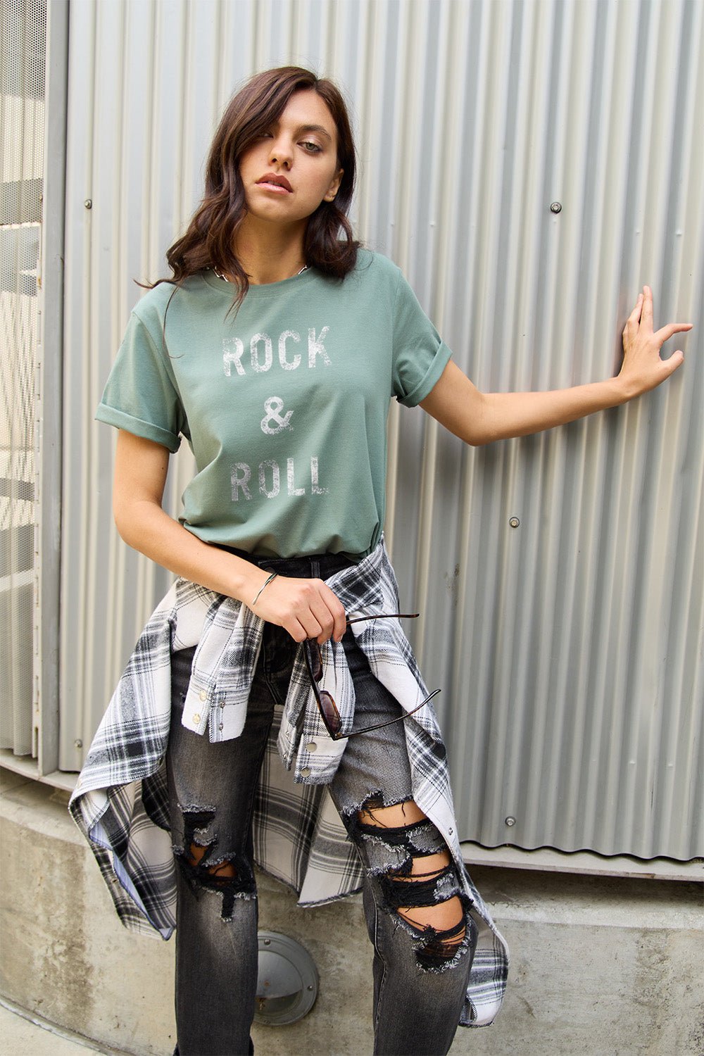 Simply Love Full Size ROCK & ROLL Short Sleeve T-Shirt - Bella Blue Styles