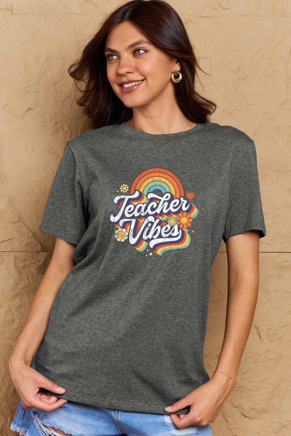 Simply Love Full Size TEACHER VIBES Graphic Cotton T-Shirt - Bella Blue Styles