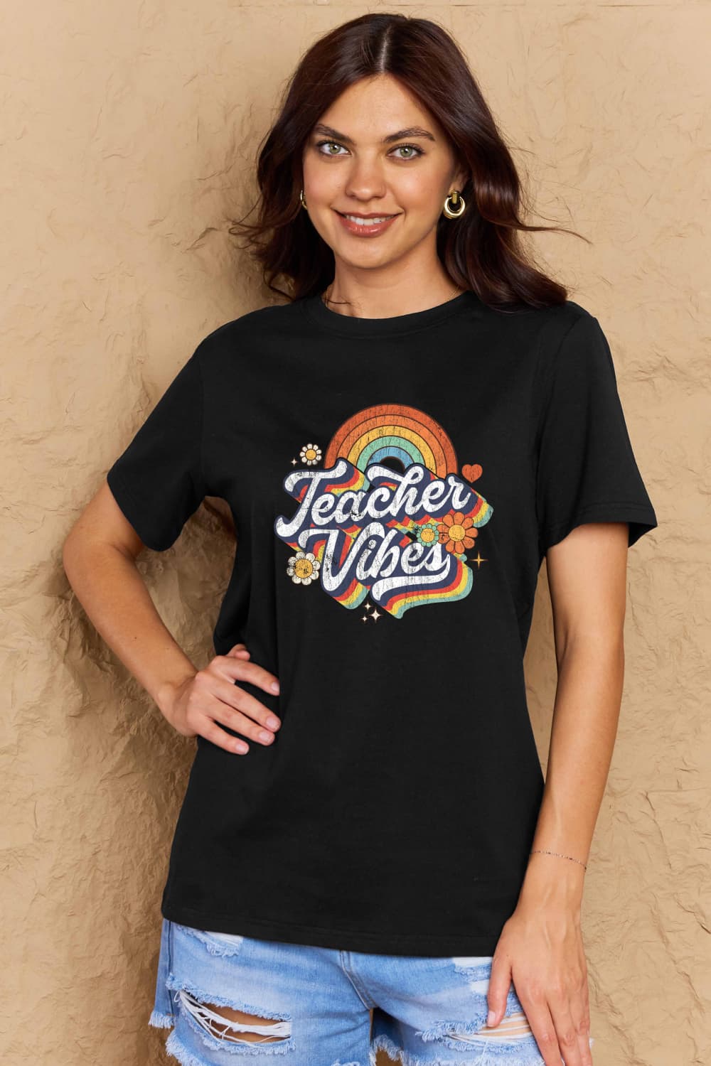 Simply Love Full Size TEACHER VIBES Graphic Cotton T-Shirt - Bella Blue Styles