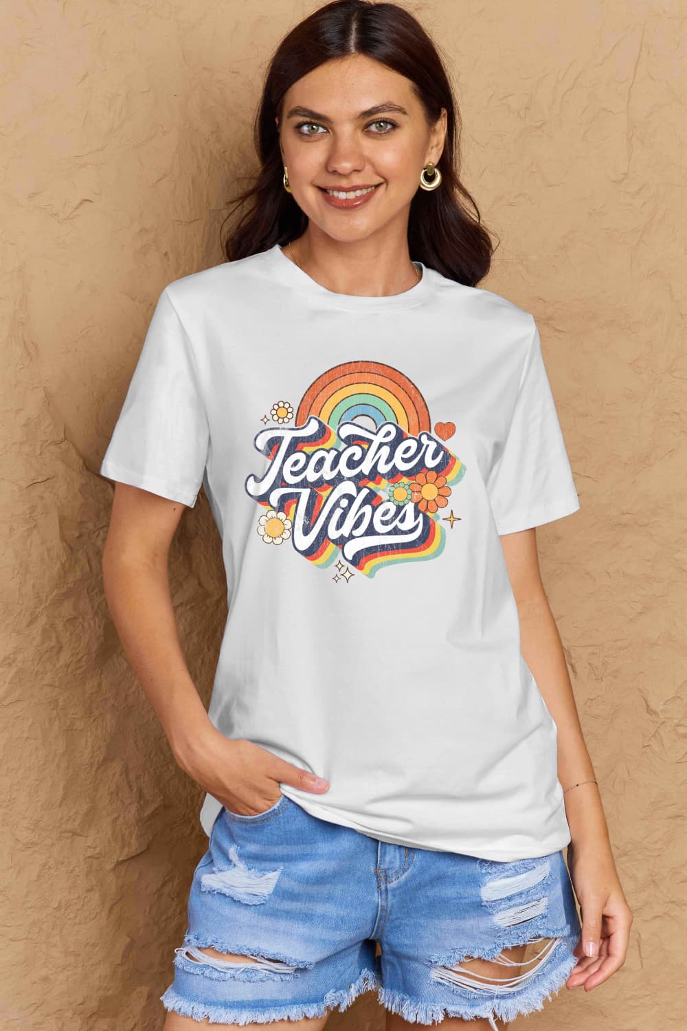 Simply Love Full Size TEACHER VIBES Graphic Cotton T-Shirt - Bella Blue Styles