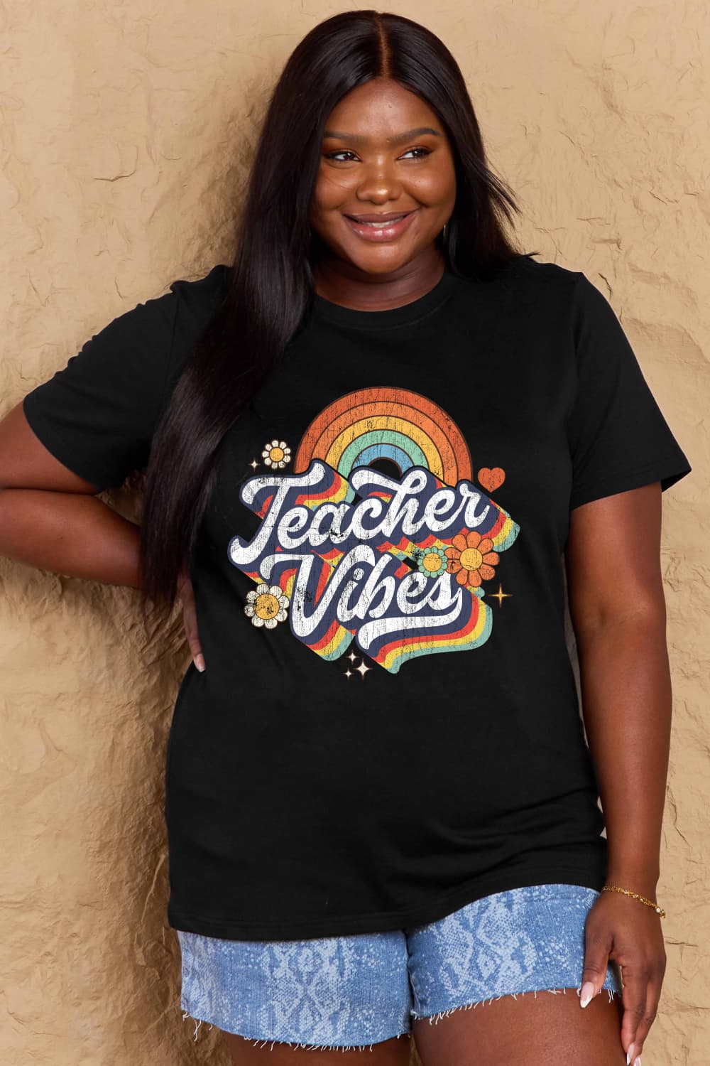 Simply Love Full Size TEACHER VIBES Graphic Cotton T-Shirt - Bella Blue Styles