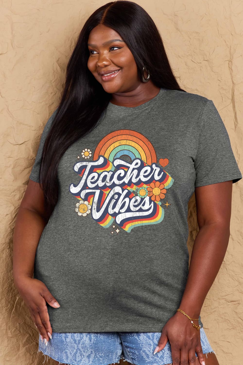 Simply Love Full Size TEACHER VIBES Graphic Cotton T-Shirt - Bella Blue Styles