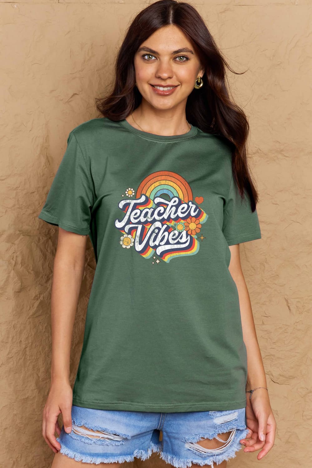 Simply Love Full Size TEACHER VIBES Graphic Cotton T-Shirt - Bella Blue Styles