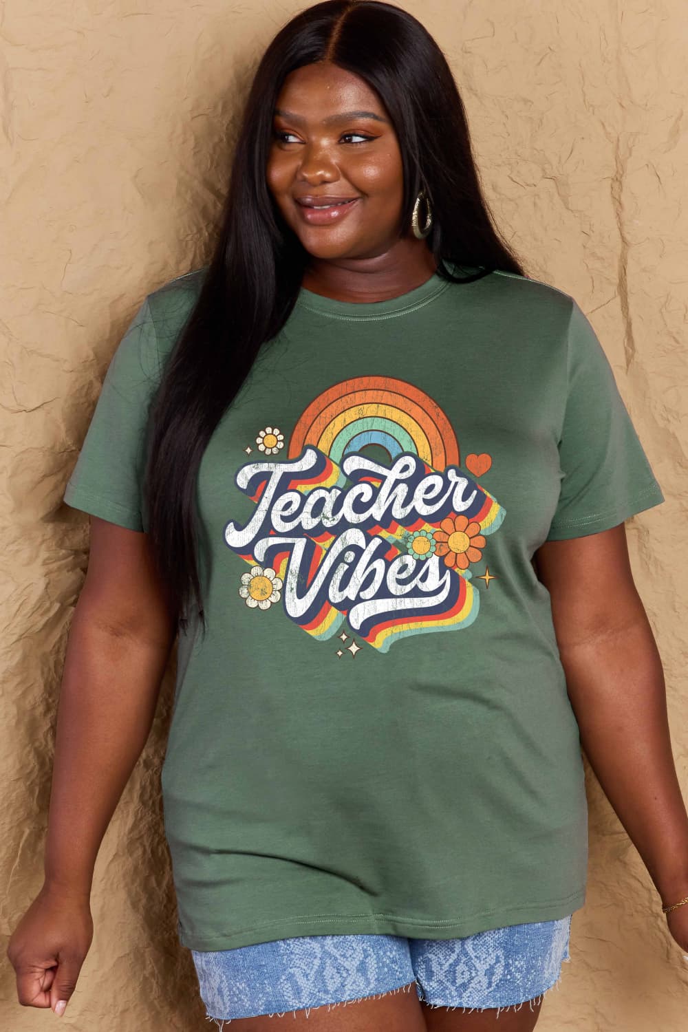 Simply Love Full Size TEACHER VIBES Graphic Cotton T-Shirt - Bella Blue Styles