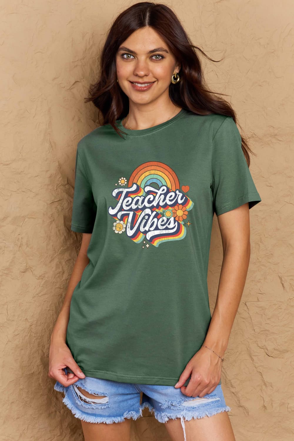 Simply Love Full Size TEACHER VIBES Graphic Cotton T-Shirt - Bella Blue Styles