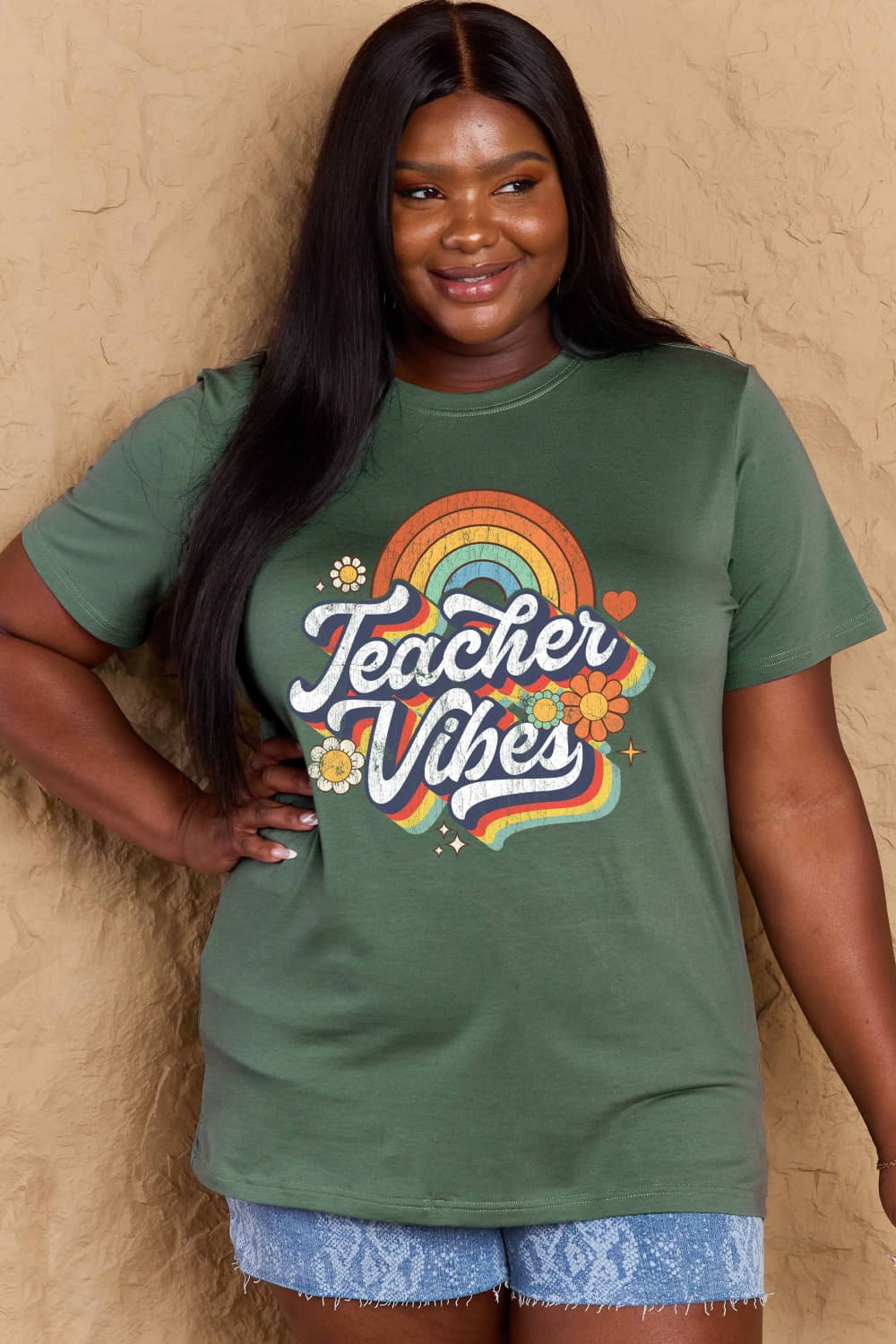 Simply Love Full Size TEACHER VIBES Graphic Cotton T-Shirt - Bella Blue Styles